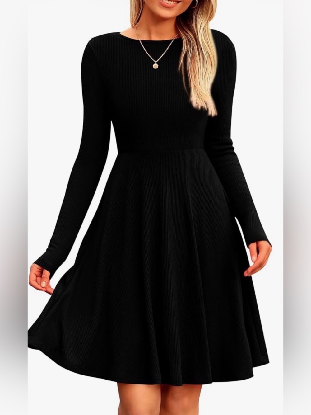 Black Long Sleeve Rubbed Dress